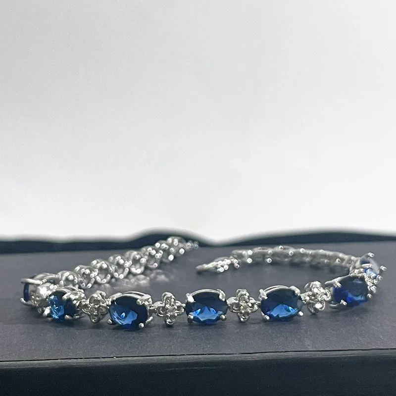 Cella City Luxury 100% 925 Sterling Silver Bracelets For Woman With Blue Sapphire Gemstone Lady Fine Jewelry Wholesale Gift