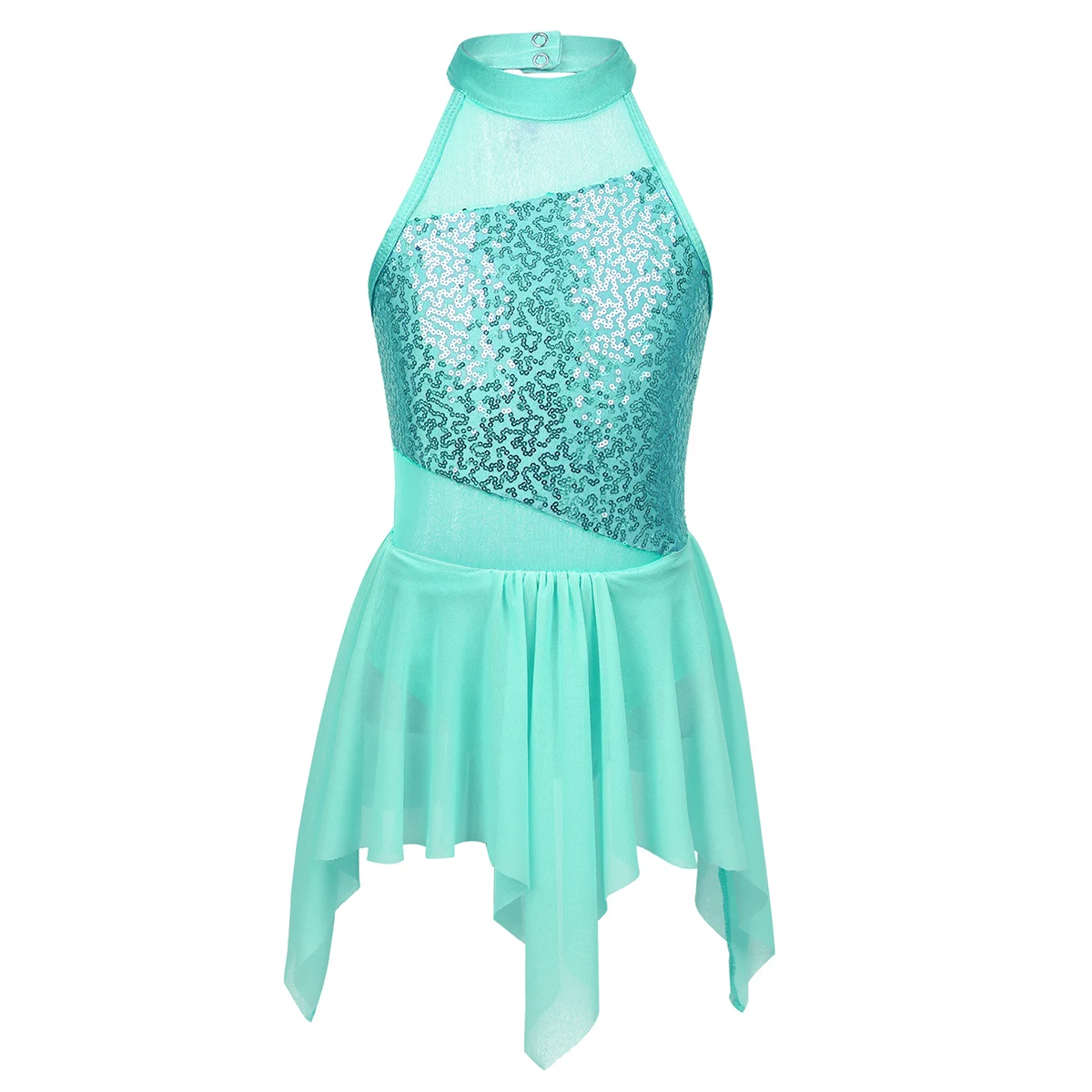 Kids Girls Ballet Dance Dress Sequins Cutout Back Leotard Dress Lyrical Dance Costumes Contemporary Gymnastics Leotard Ballerina