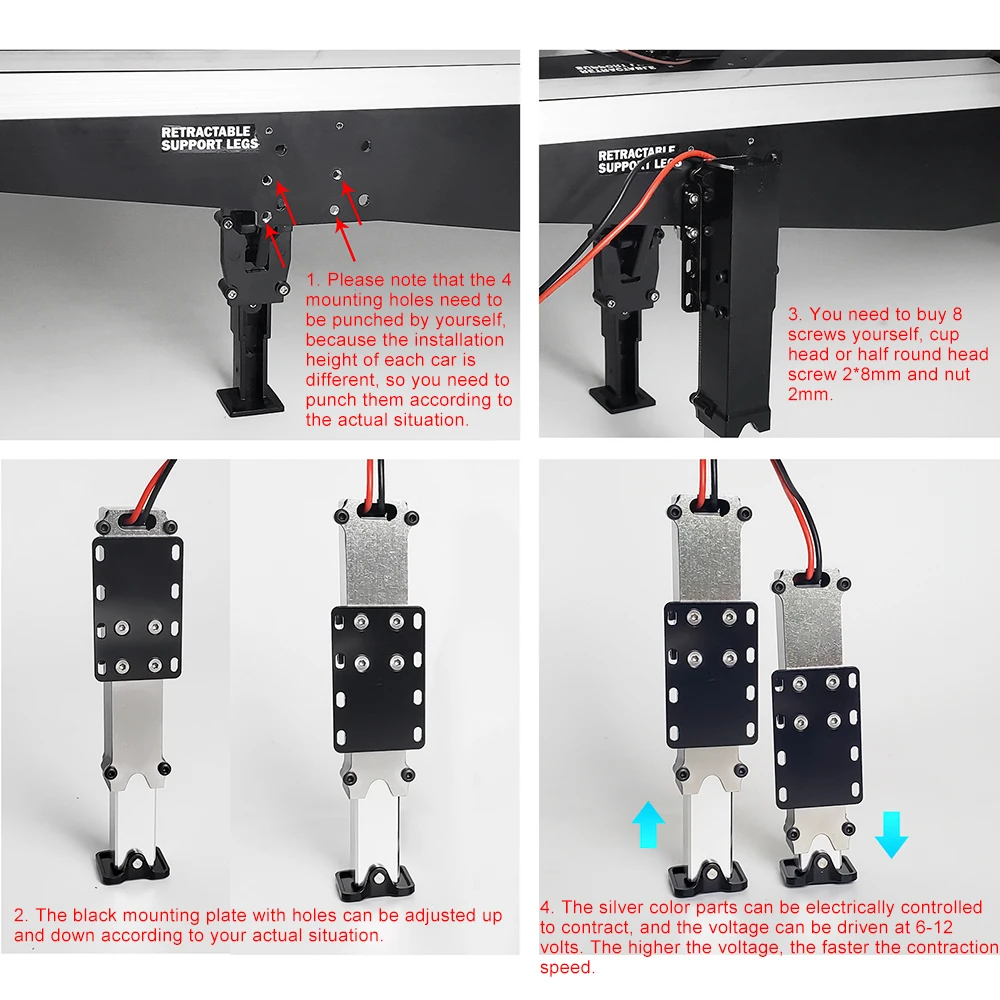 AXSPEED Metal Legs Electric Lift Outrigger Frame Support Feet Pillar 3.7~7.4V for 1/14 Tamiya Truck Trailer Tractor RC Model Car