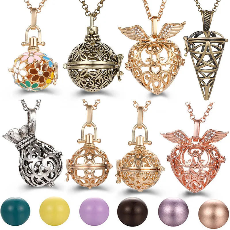 2020 Multi Styles Hollow LOVE Angel Wings Vintage Necklace Music Ball Pregnancy Bell Necklace Aroma Essential Oil Locket Pendant