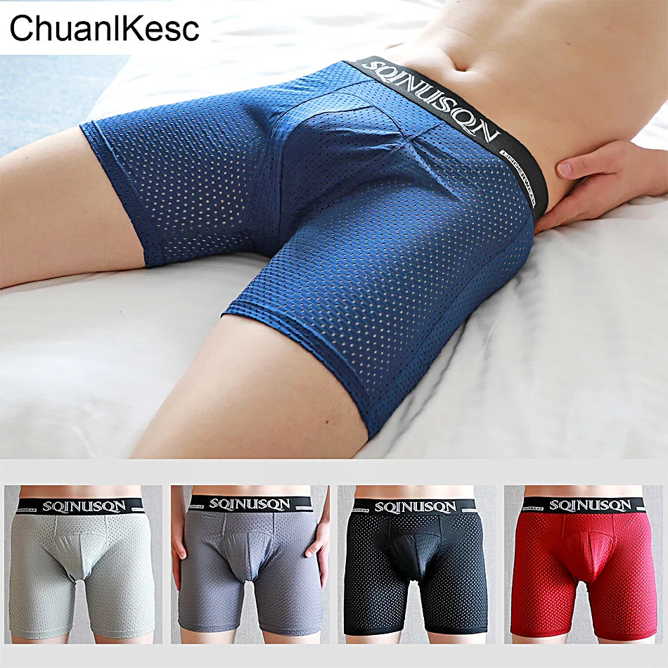 Men's Mesh Boxer Pants Cool And Long Summer Underwear Soft And Comfortable Large Size Anti Wear Leg Brand Shorts