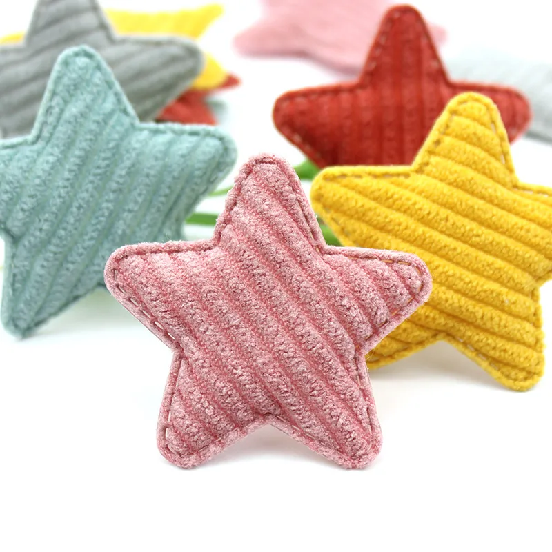 30Pcs 4.8cm Flannelette Star shape Padded Appliques For Baby Headwear Hairpin Accessories Velvet DIY handmade Crafts wholesale