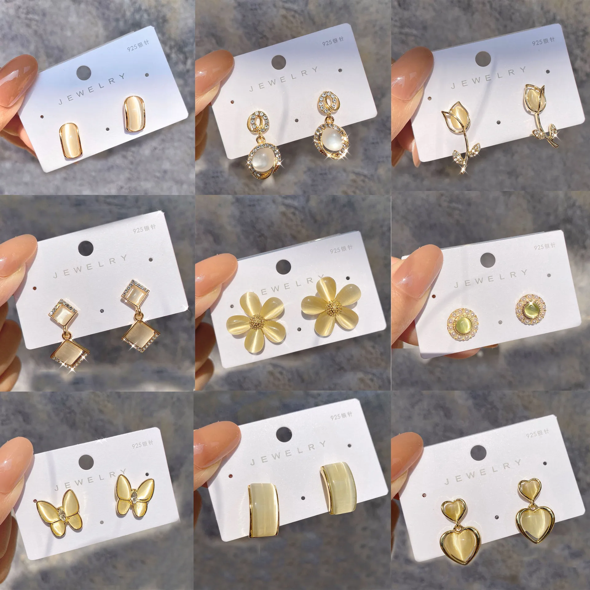 

Wholesale 12 Pairs Mixed Lots Korean Cute Romantic Simple Opal Flower Butterfly Heart Stud Earrings for Women Fashion Jewelry