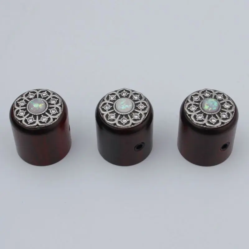 3 Pcs GUYKER Red sandalwood/Ebony Potentiometer Knob White flower surface Inner Diameter 6MM for Guitar Bass Accessories WK001