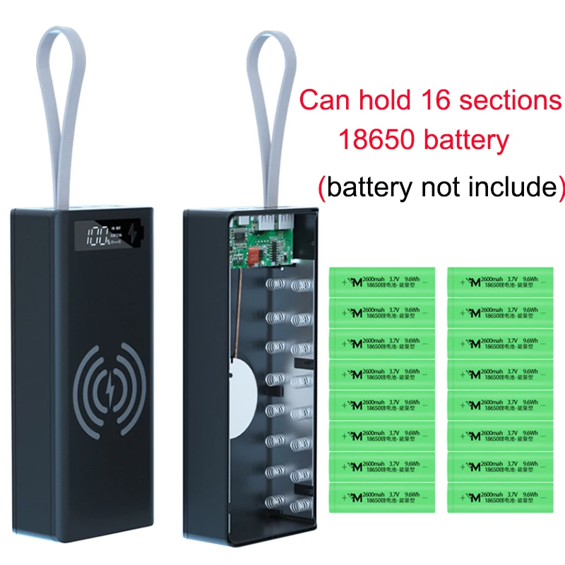 QC3.0 ładowanie Wireless 16*18650 baterii DIY etui na powerbank podwójny telefon komórkowy z USB ładowanie 18650 uchwyt baterii etui z funkcją
