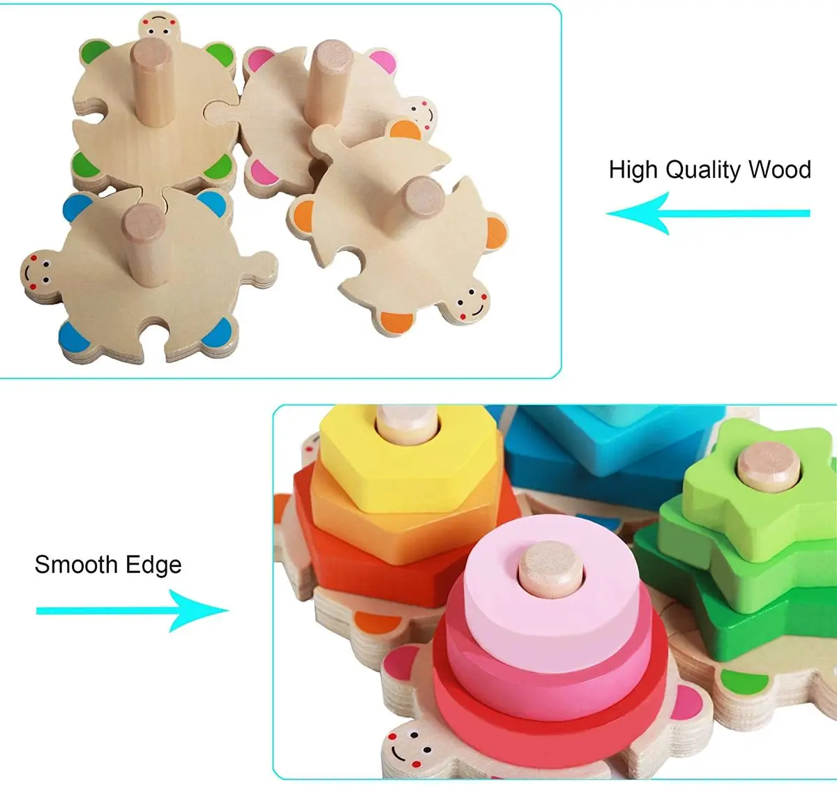 Wooden Sorting & Stacking Toys, Shape Color Recognition Stacker, Educational Puzzle Blocks for Toddlers Boys Girls, Age 1 2 3