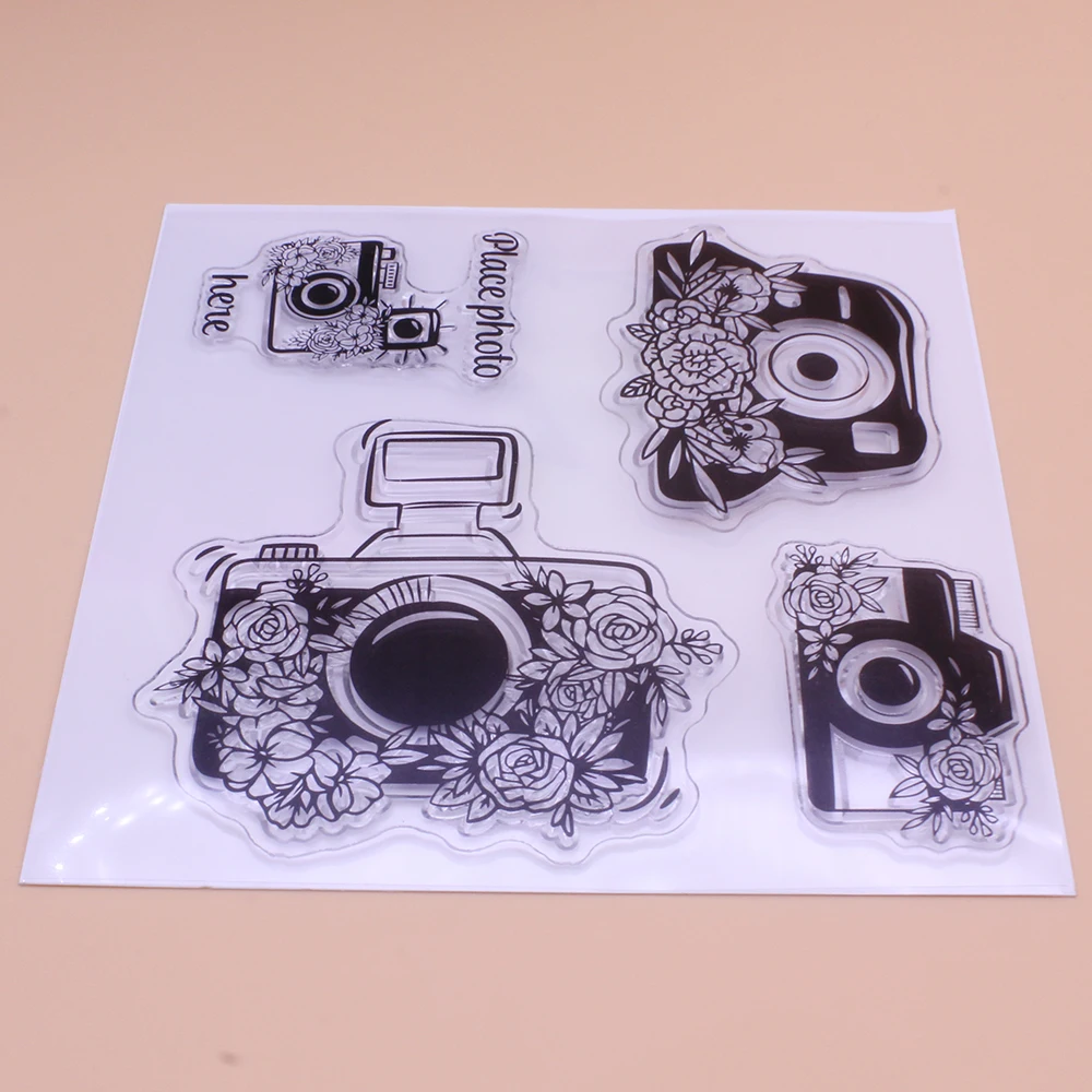 CLEAR STAMPS Flower Camera Place Photo Here Scrapbooking Handmade Card Album Paper Craft Rubber Transparent Silicon Stamp