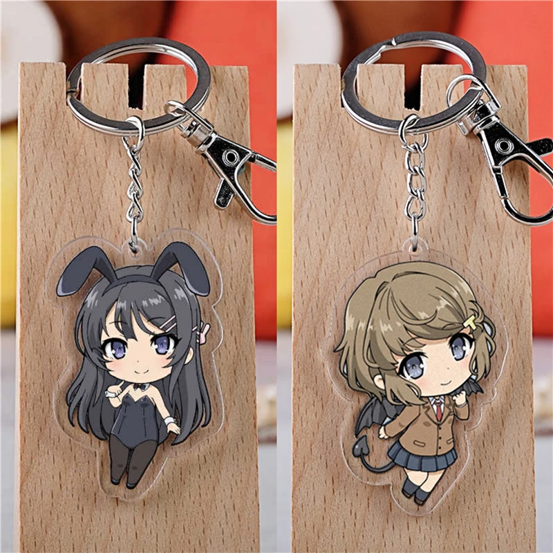 1pc novo anime rascal não sonho de coelho menina chaveiro figura dos desenhos animados senpai sakurajima mai acrílico chaveiro saco pingente