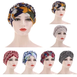 Women Muslim Flower Print Braid Bonnet Hat Hair Loss Head Wrap Hijab Cancer Cap Turban Headscarf Arab Cover Banadana Islamic New