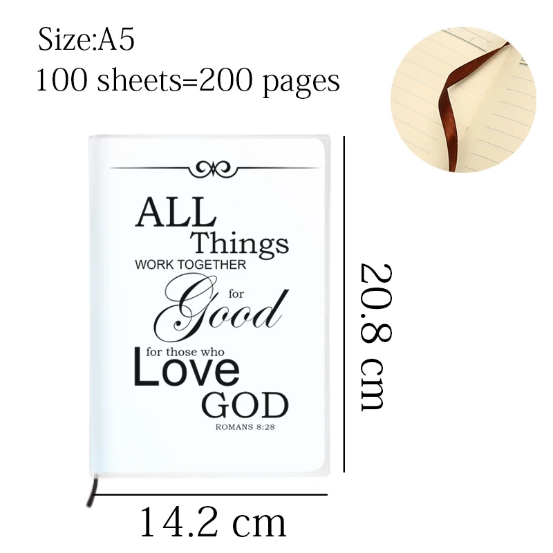 Bible Verse Notebook Romans 8 28 - God Works All Things Together for the Good of Those who Love Him - Jesus Book Stationery Gift