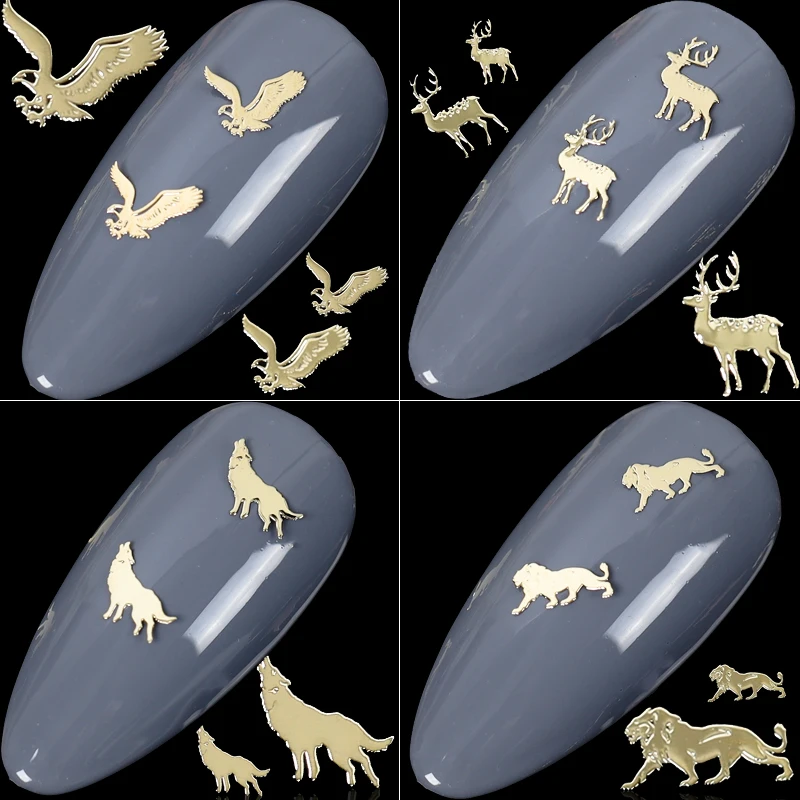 1PACK about 800PCS Popular Animal Lion Eagle Deer Fox Metal Sequins Alloy Nail Art Slice Decorations Manicure DIY Tips