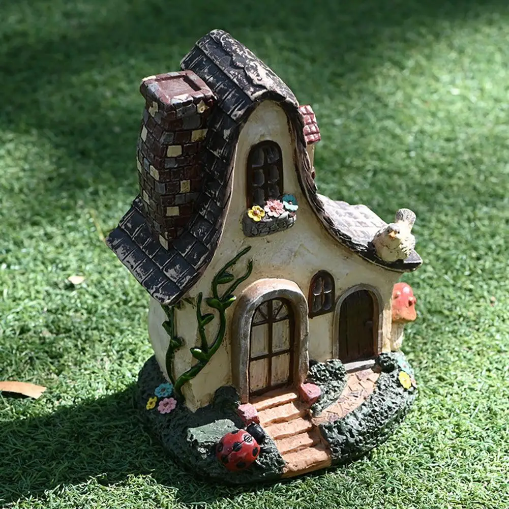 Fairy House Large Rustic Miniature Garden Villa Cottage Resin Fairy Garden Decor Miniature Woodlands Gnome Hut House Dwellings