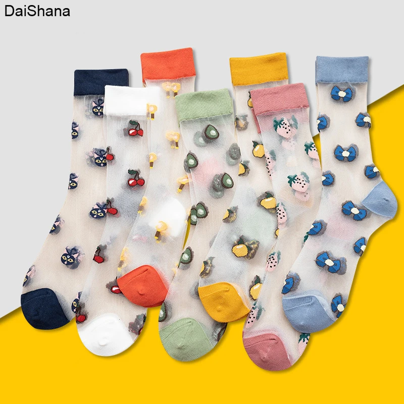 Chaussettes en cristal de haute qualité pour femmes, 1 paire, style Harajuku, marée, drôle, fruité, avocat, aucune pêche, heureux, mignon, nouveau produit