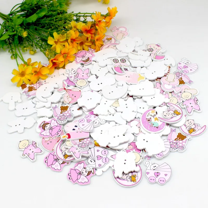 40pcs Mix baby Decorative Buttons Sewing Scrapbooking Wooden Buttons for Crafts Scrapbooking Accessories