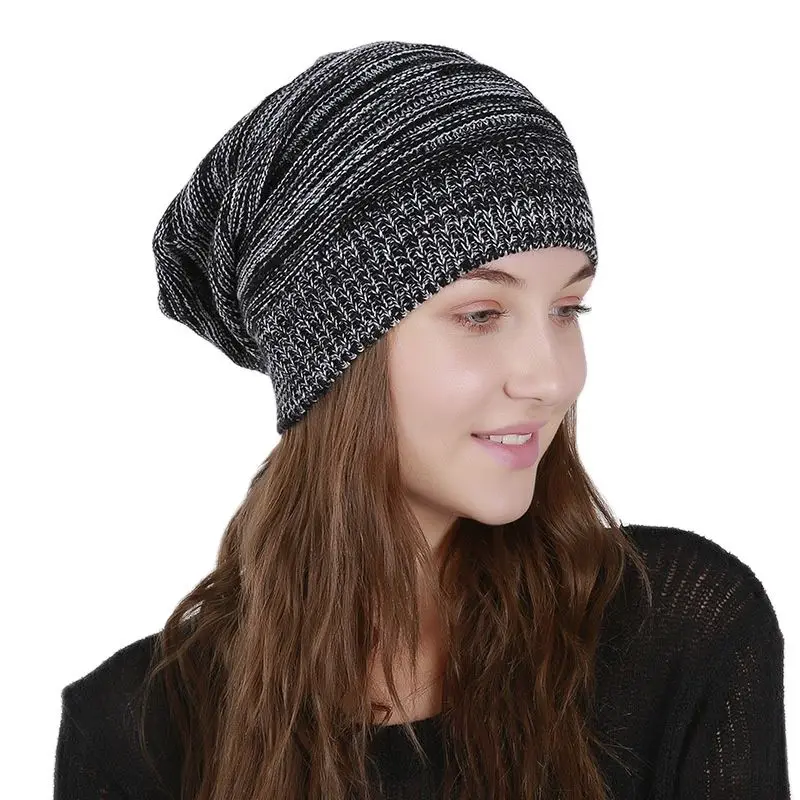 New Autumn Winter Women Warm Beanie Hat Mix Color Warm Knitted Hat For Women