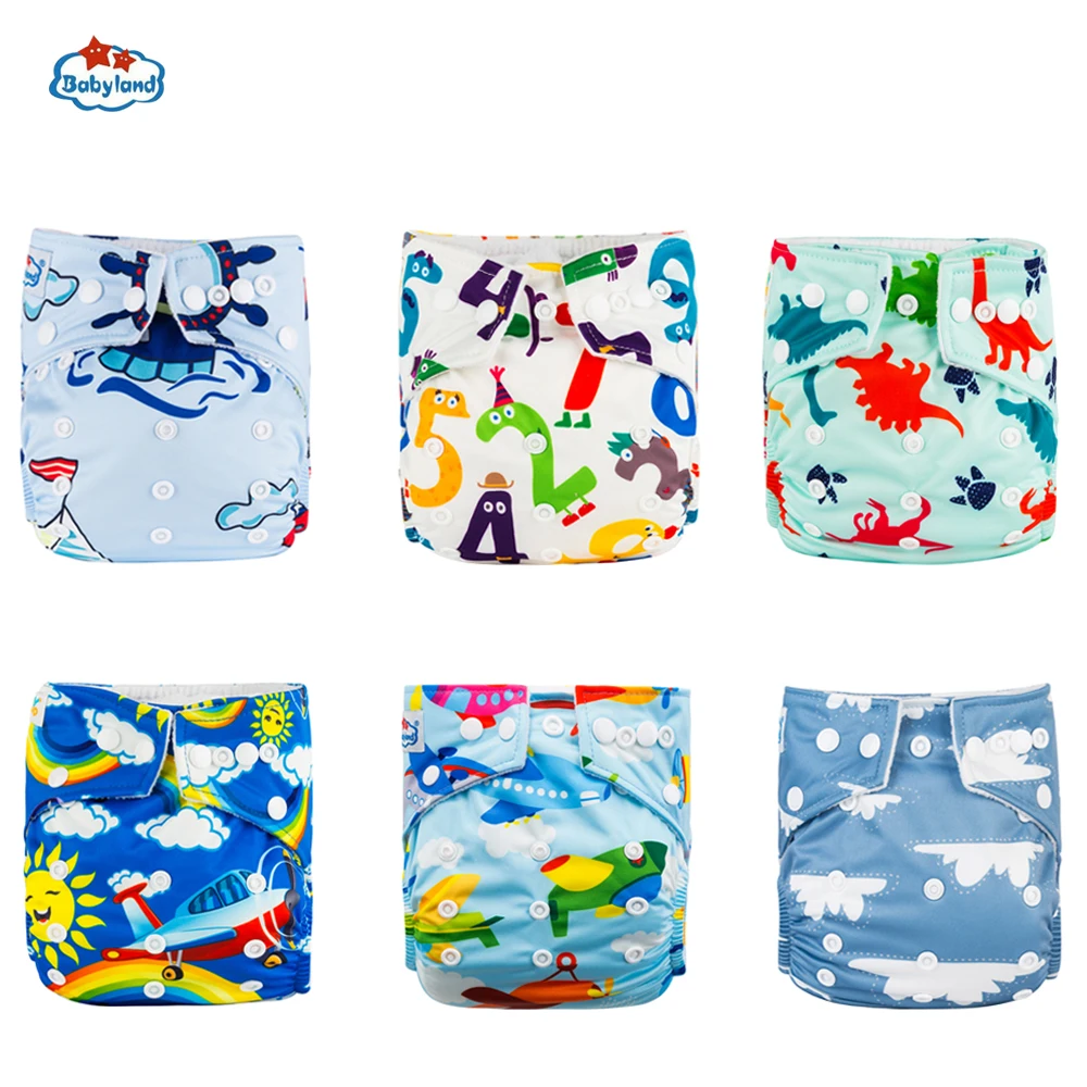 

6pcs/Set Promotion Babyland Reusable Diapers ECO-Friendly Cloth Nappy Cover Washable Pocket Diaper Pant 0-2 Years Baby Day Night