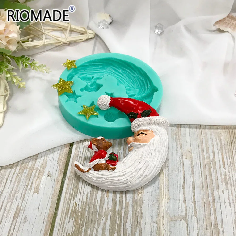 Santa Claus Moon Shape Fondant Silicone Mold With Star Squirrel For Christmas Chocolate Dessert Biscuit Sugar Baking Cake Tools