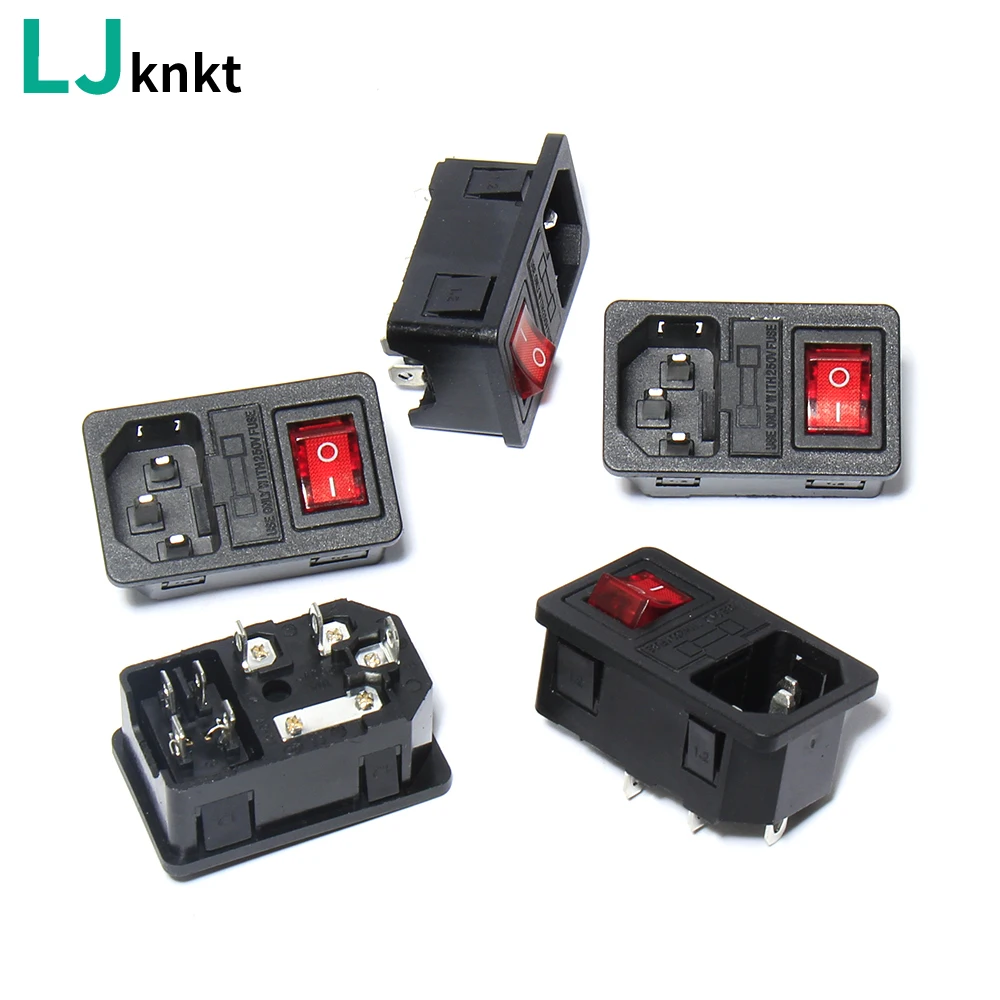 

5PCS AC-01 3-pin red rocker switch 10A 250V incoming line AC power socket fuse plug connector