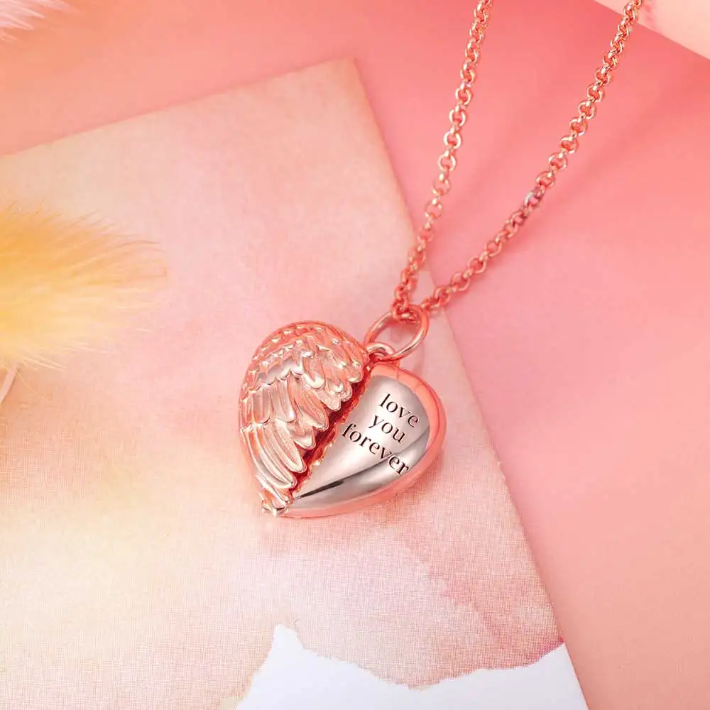 

Engravable Angel Wings Heart Custom Photo Necklace Family Love BFF Graduation Gift Women Men Necklaces Personalize School Club