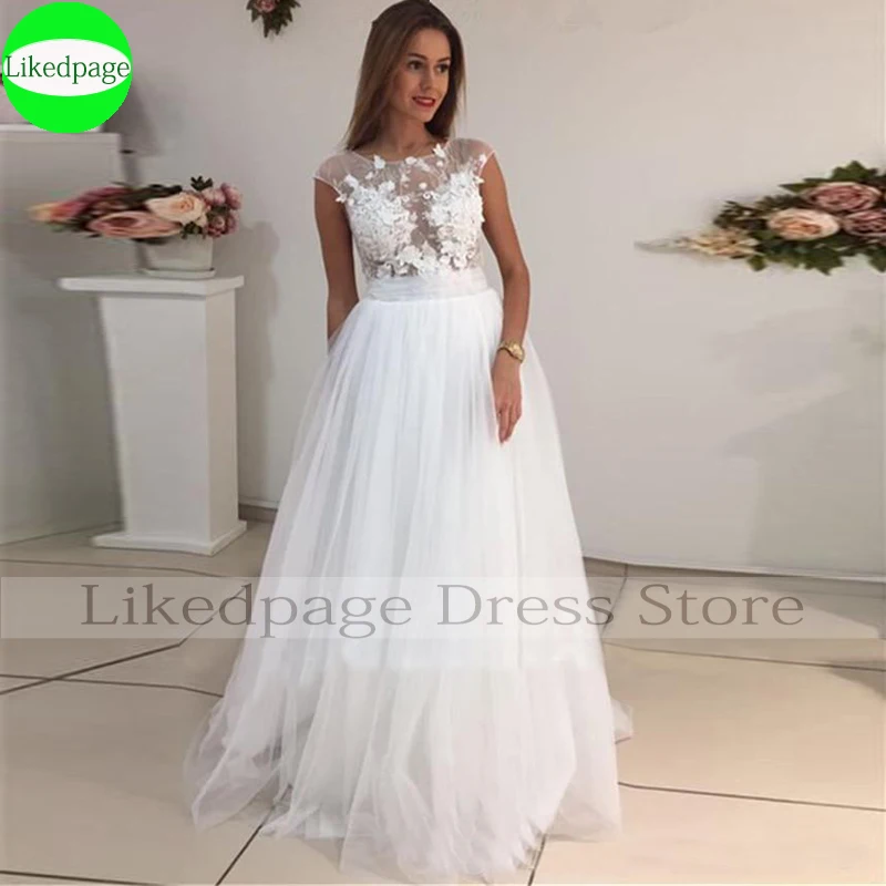 Sexy Hochzeit Kleid Boho Vestidos De Novia Cap Sleeve Spitze Applique Tüll Robe Mariage Boda Braut Kleid Trouwjurk 2021 Taste zurück