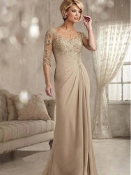 Plus Size Mother Of The Bride Dresses A-line V-neck Half Sleeves Chiffon Appliques Long Groom Mother Dresses Wedding Customized