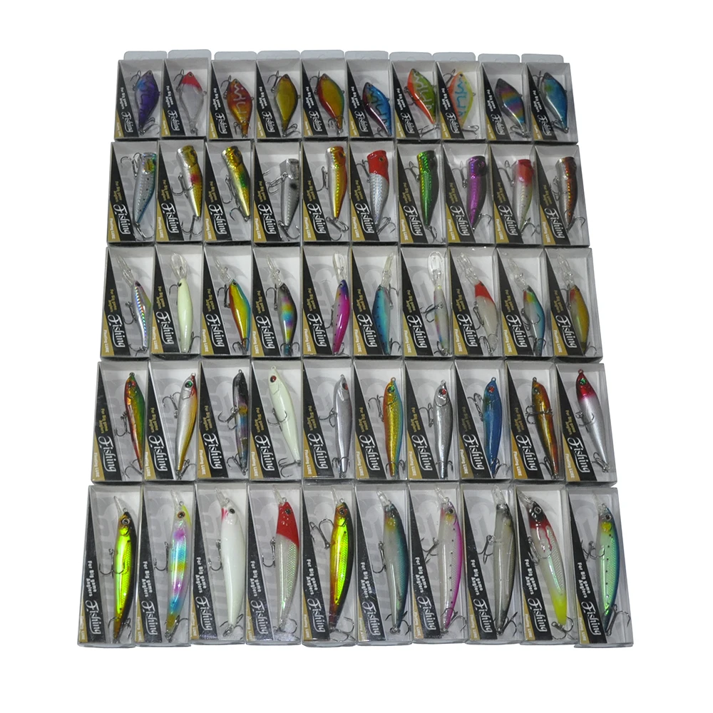 Mixed Lots of 50pcs 6.5cm 7cm 8cm 9cm 11cm Minnow Pencil Popper VIP Hard Fishing Lures Multi Colors