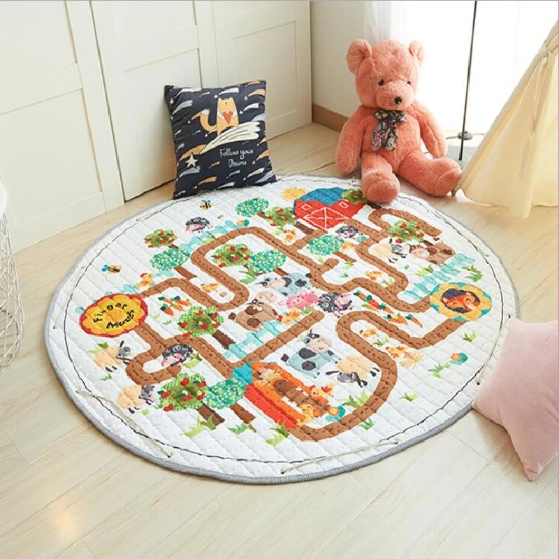 Round Floor Mat Baby Play Mats NonSkid Crawling Carpet Blanket Kids Toys Storage Bag Room Decor Photo Props