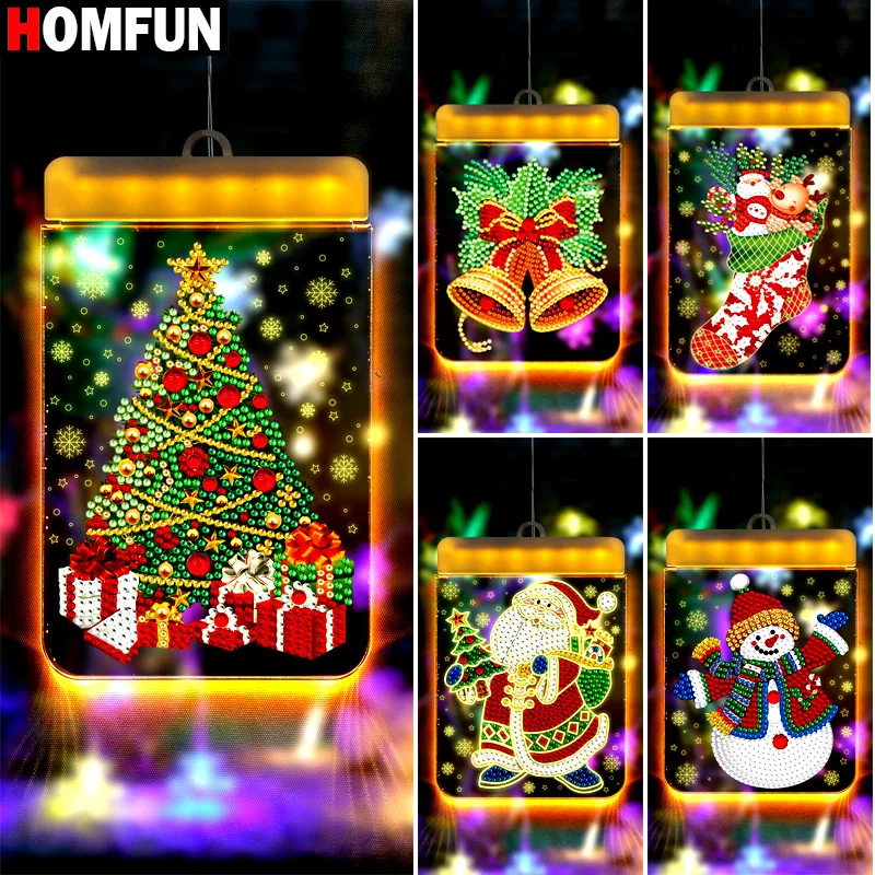 HOMFUN LED Lamp Diamond Painting 5D Light Diamond Embroidery Colorful Lights Rhinestones DIY Christmas Halloween Home Decor Gift