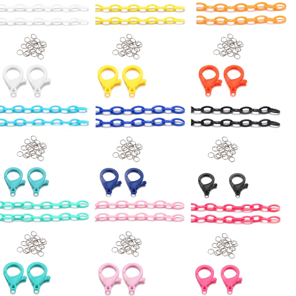 9Colors Acrylic Link Chain Lobster Clasp Keychains Jump Rings Lobster Clasp For Necklace Bracelet Making Colorful Plastic Links