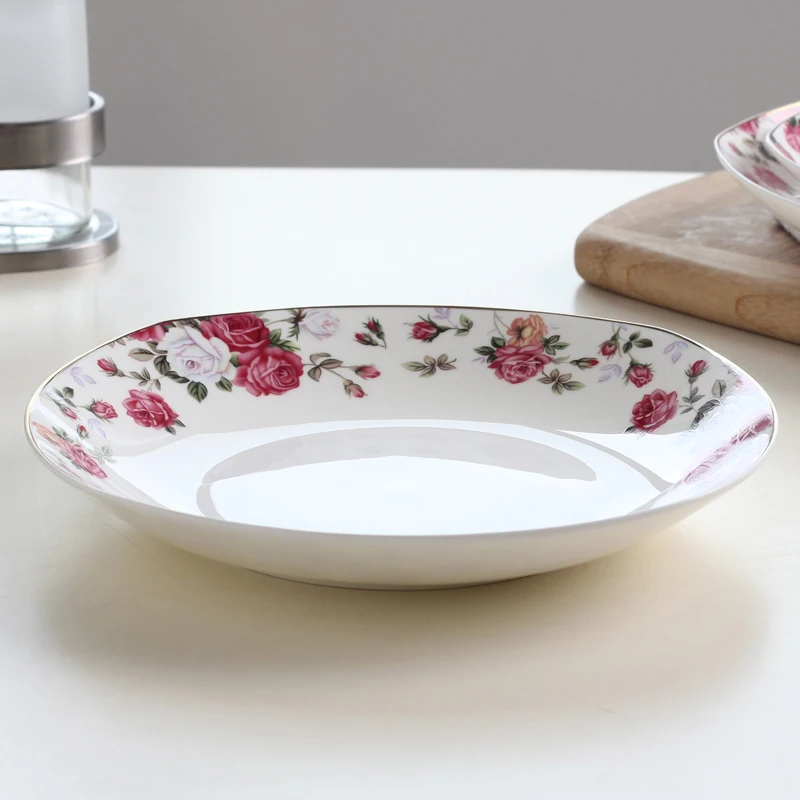 Bone China 6/7/8-inch Square Plate Soup Plate Rice Plate Set Ceramic Plate Dinner Plate Can Microwave Kitchen accessorie