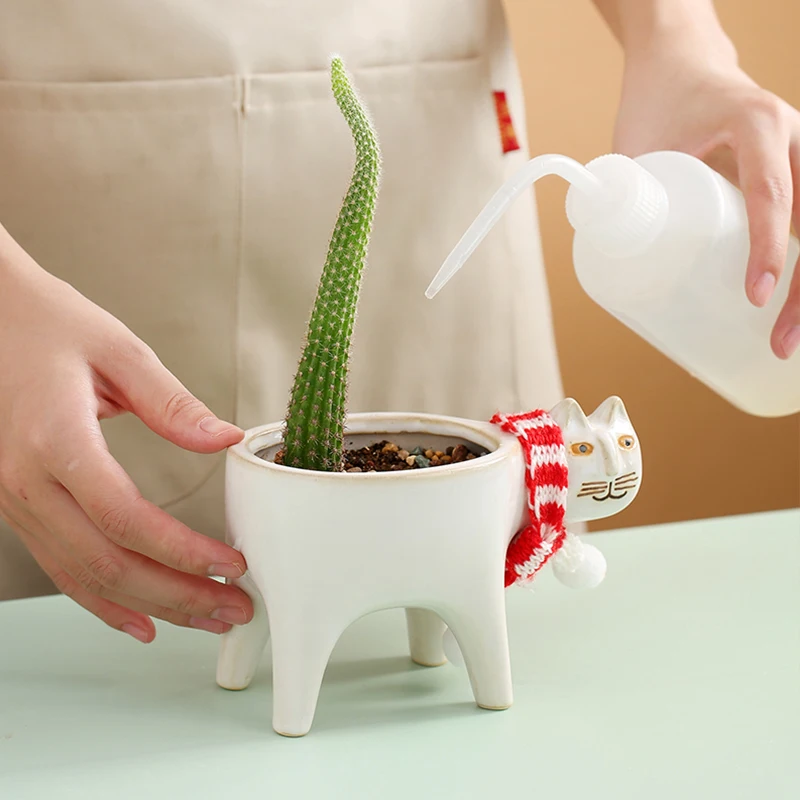 HOT Cute Cat Plant Pot Ceramic Animal Planter Garden Balcony Decor Succulent Flower Pots for Bonsai Cactus Vase Dropshopping