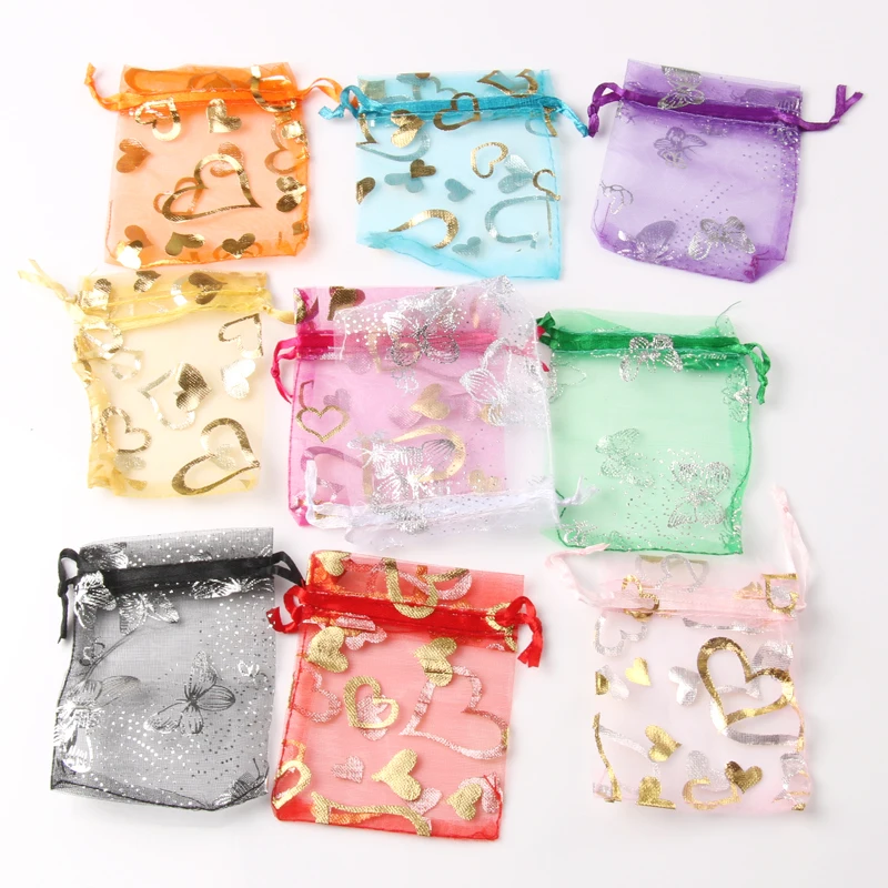 100pcs/lot 7x9cm 9x12cm Mixed Gold Drawstring Organza Bags Jewelry Packaging Bags Candy Wedding Bags Wholesale Gifts Pouches