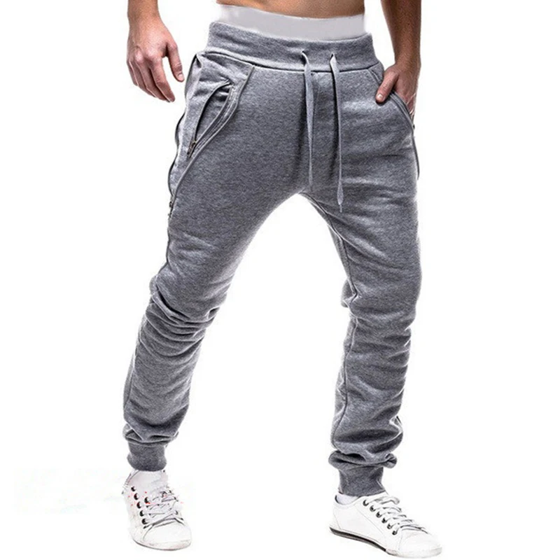 Mens Joggers Casual Pants With Zipper Pockets Gym Fitness  Trousers Tracksuit Running training Sweatpants Hip Hop Harem Pants