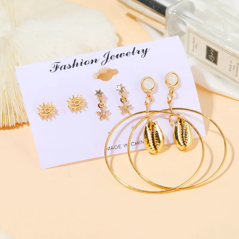 European And American Fashion New Earrings Wild Net Red Starfish Shell Big Earring Set Earrings Women's Clothing Manufacturer