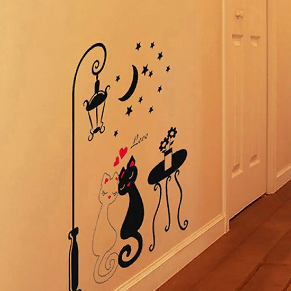 DIY Home Wall Stickers Decoration Couple Cats Removeable Wall Art Vinyl Sticker Paper Posters Animal Cartoon Sticker