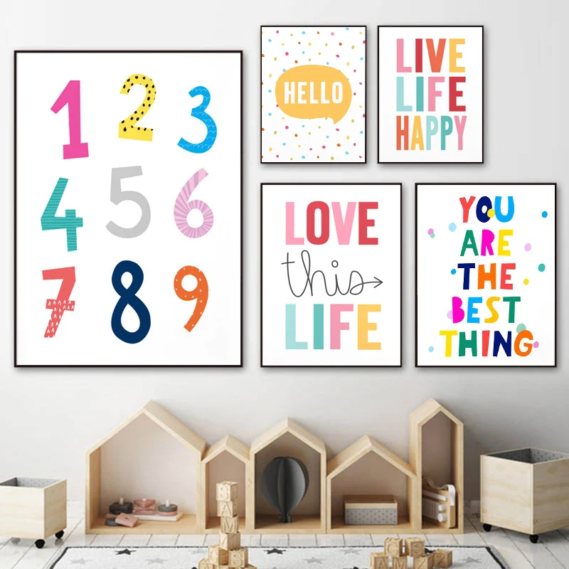 

Colourful Abc alphanumeric Nursery Poster Nordic Wall Art Canvas Prints Painting Picture Children Bedroom Decoration Unframed