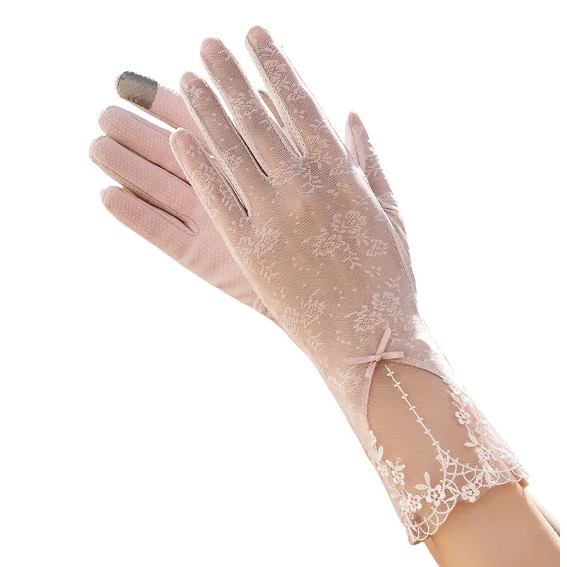 Women Lace Sunscreen Touch Screen Gloves Thin Breathable Non-slip Female Soft Exquisite Mesh Cycling Anti-UV