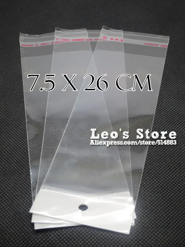 

7.5x26cm Self Adhesive OPP Bag With Hanging Hole, Clear Header Plastic Bag,Supermarket Bag,wholesale free shipping