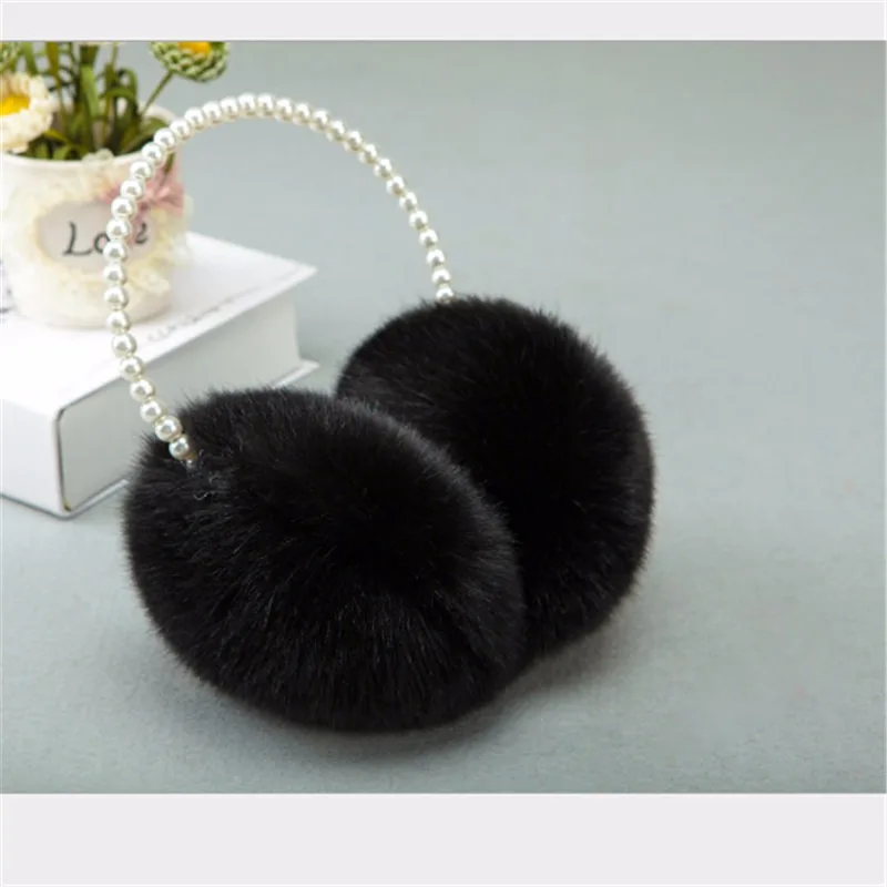 1pc Novelty Pearl Winter Earmuffs Women Fur Earmuff Ear Warmers Girls Imitation Rabbit Plush Warm Ear Muff Ear Hair Accessories