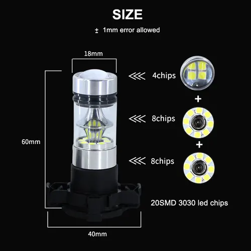 Imagen 2 del producto 2 uds luz antiniebla LED lámpara Blub Canbus PSX24W 2504 blanco para Peugeot 2008 2013-2018 206 + 207 CC SW 208 3008 MPV 5008 2009-2016