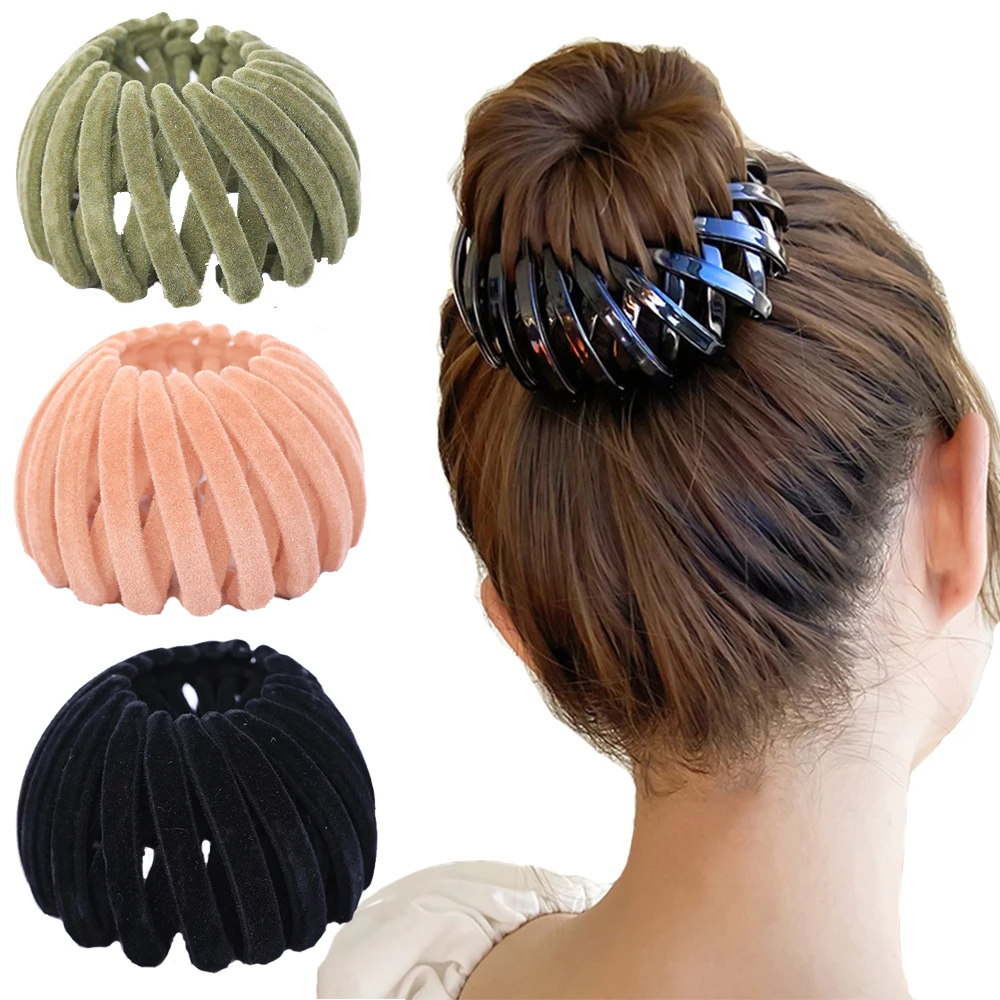 Fashion Women Flannel Hair Claw Horsetail Buckle Hair Clip Bird Nest Expanding Hair Accessories Female Ponytail Holder Headband