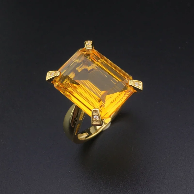 Classic 100% Natural Gemstone big Citrine Sterling Silver 925 Rings octagon Cut 8ct Fine Jewelry Women Engagement Wedding Gift