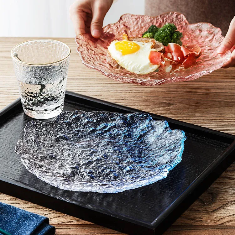 Japanese Style Glass Plates Ice Blue Nordic for Dinner Fruit Snacks Tray Trinket Dish Tea Cup Mat Pad Teapot Trivets