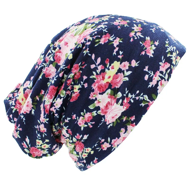 ALTOBEFUN Autumn Winter Women Thin Skullies Beanies Floral Design Multifunction Hats For Girl Lady Fashion Feminino Scarf BHT098