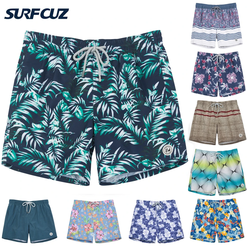 SURFCUZ Mens Swim Trunks Quick Dry Beach Board Shorts Swimwear Beachwear with Pockets and Mesh Lining Summer Men's Swim Shorts