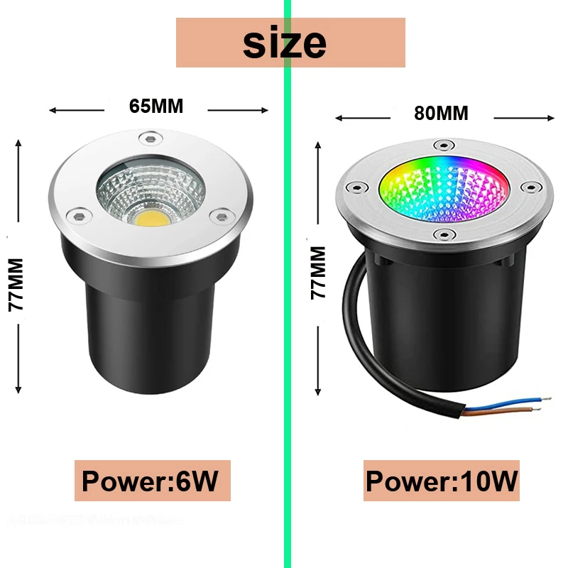 RGB LED Underground Light 6W 10W IP67 Waterproof In Ground Lamp Outdoor Landscape Lighting Garden Path Deck Step Buried Light