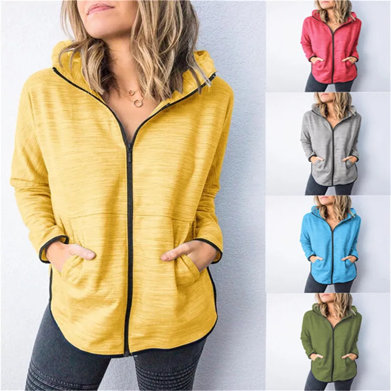 1 Buah Kaus Hoodie Ritsleting Mantel Campuran Katun Musim Gugur dan Musim Dingin Santai Wanita untuk Jogging