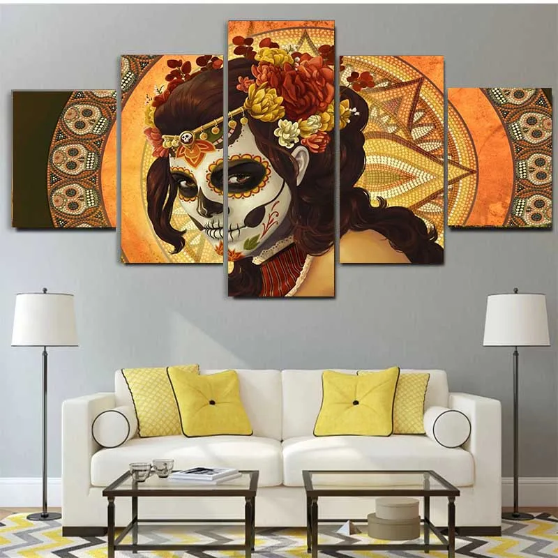 5 Pieces Portrait Posters and Prints Day of the Dead Marionette Pictures Día De Muertos Canvas Painting Living Room Home Decor