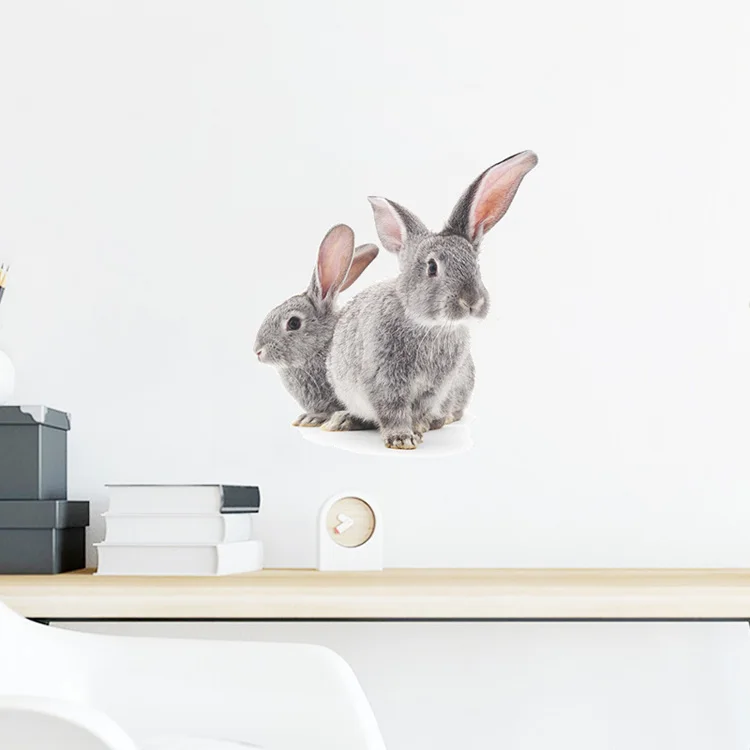 Zwei kleine Hasen Wandaufkleber, niedliche Hasen-Dekoration für Kinderzimmer, Schlafzimmer, Wohnzimmer, selbstklebende Aufkleber. – Detail 2