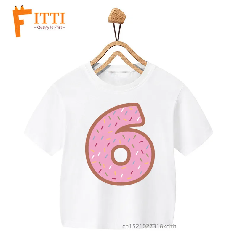 Pink donut numbers Flower Print Girl White T-shirt Kid Summer Kawaii Funny Clothes Little Baby Animal Y2K Clothes,Drop Ship